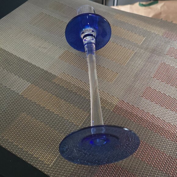 VINTAGE 90's DAYTON HUDSON Cobalt Blue Crystal Retro Candle Holder - Picture 3 of 11